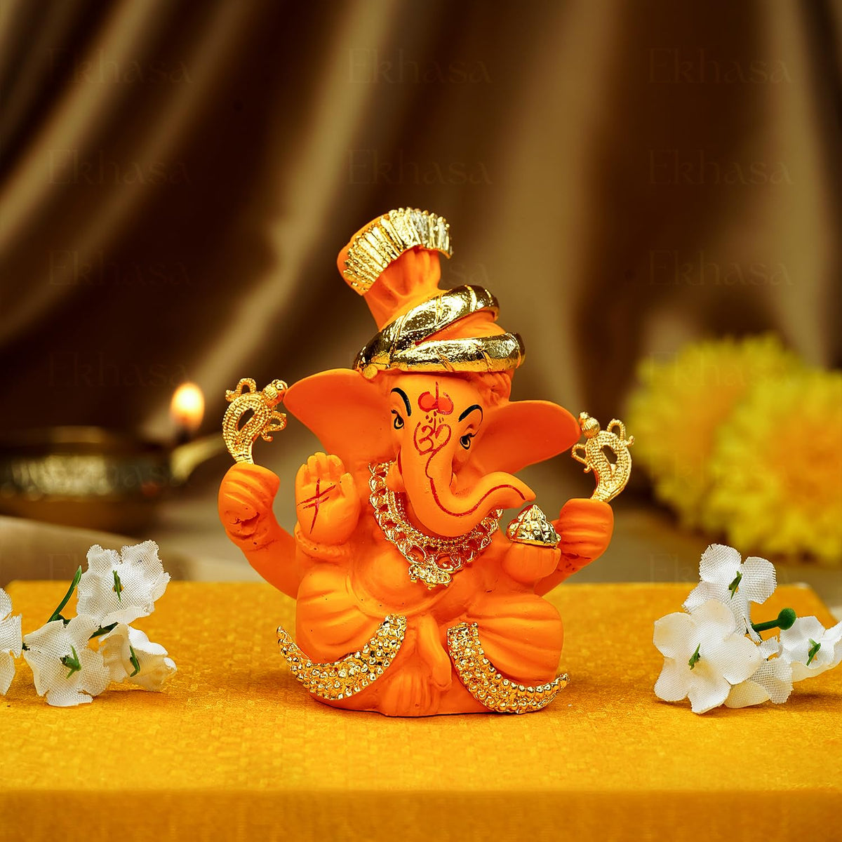 Ekhasa Ganesh Idol for Car Dashboard | Ganpati Idol for Cars | Vinayak Idols for Car Dash Board, Home Decor | Ganapathi for Home | Vinayagar Statue | Ganpati ji for Office Desk (Mango)