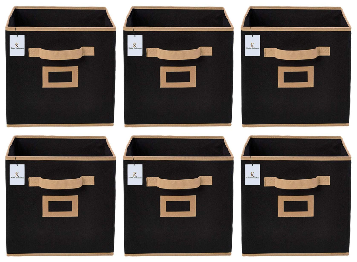 Kuber Industries Non Woven 6 Pieces Large Foldable Storage Organiser Cubes/Boxes (Black) - CTKTC035223