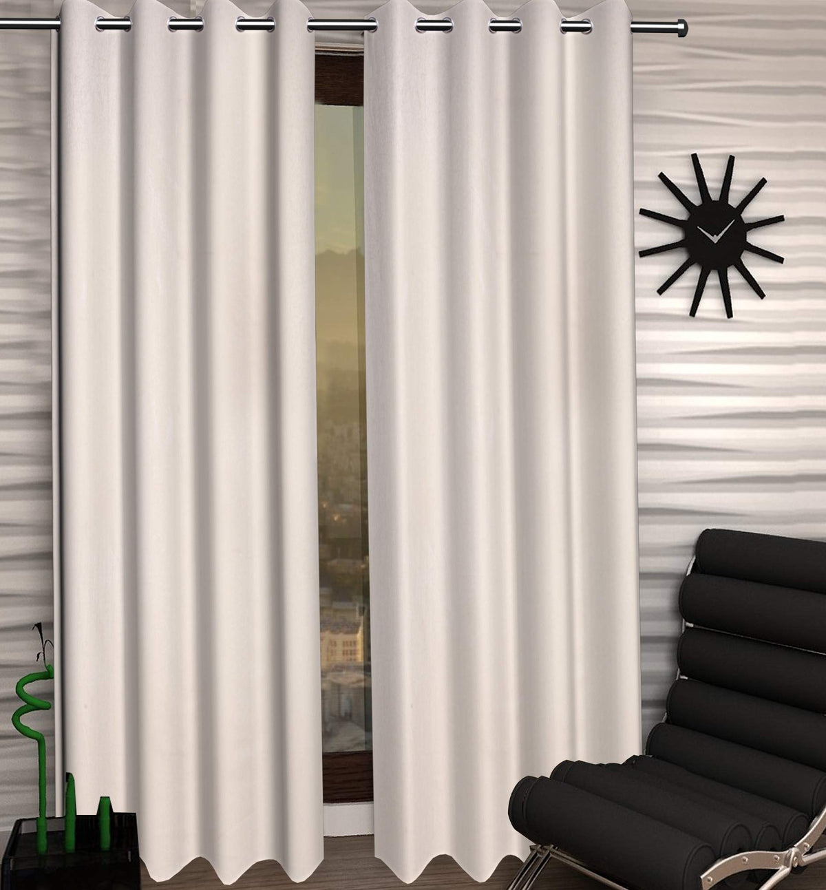 Kuber Industries 2 Piece Polyester Eyelet Door Curtain 7 Feet (Cream)-CTKTC014185