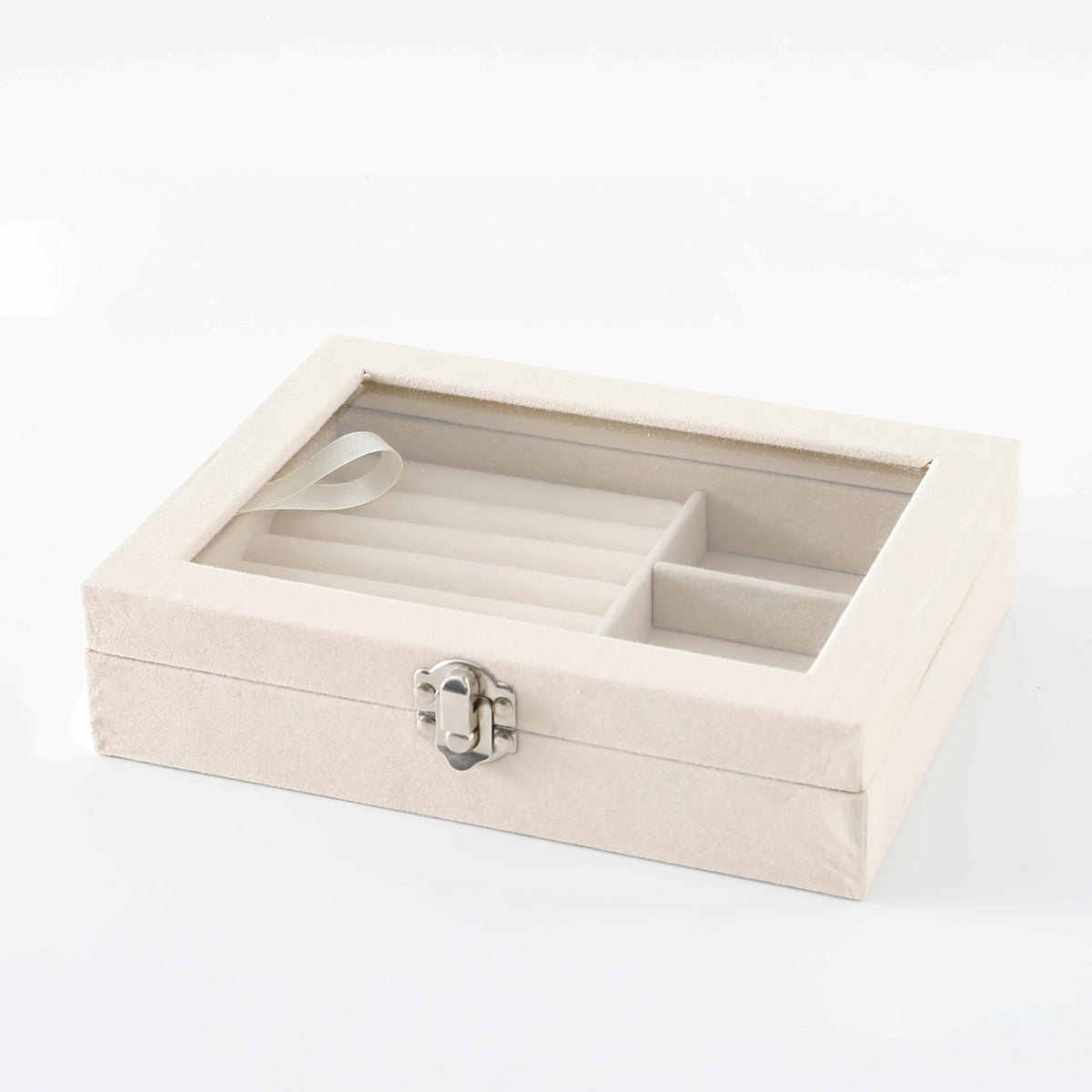 Homestic Pack of 1 Velvet Jewelry Box Organizer | Jewelry Storage Box | Jewelry Organizer | Showcase Holder Dresser Organizer for Earring Necklace Bracelet Ring | YXX-018 | White