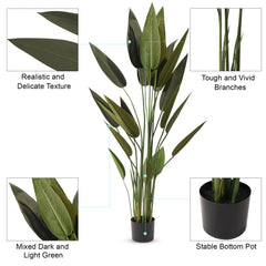 Kuber Industries Bird of Paradise Artificial Tree | Artificial Silk Palm Tree | 140 CM Tropical Palm Tree with 20 Leaves | Faux Plants with Pot | Plastic | Green