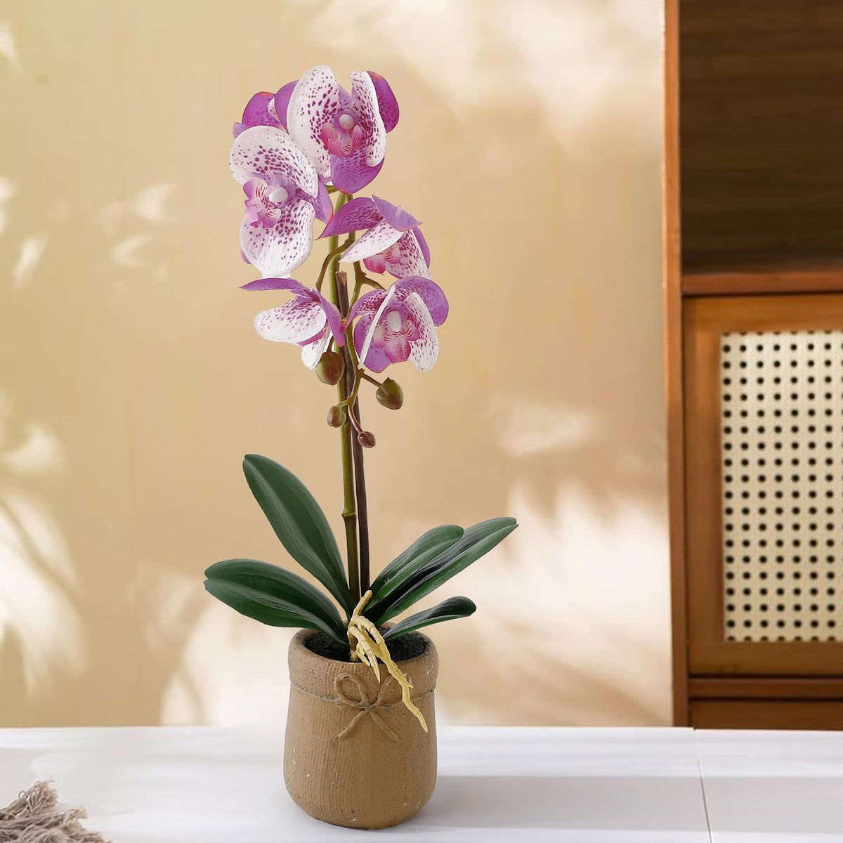 The Better Home Artificial Plants for Home Decor Items with Pot (44cm)| Aesthetic Room Decor Items for Bedroom | Show Pieces for Home Decor | Flower Pots for Home Decoration| Purple Orchid Flowers