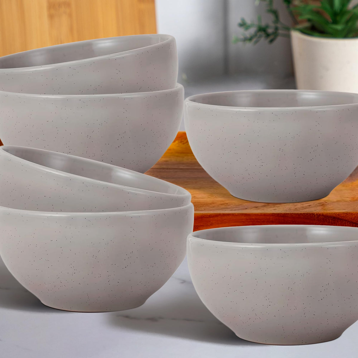 Anko 5.5" Glazed Stoneware Bowls - Set of 6 | Premium Crockery for Dining Table Ideal for Serving Soup, Salad, Dessert | Designer Bowls for Home, Kitchen, Restaurant | Speckled White