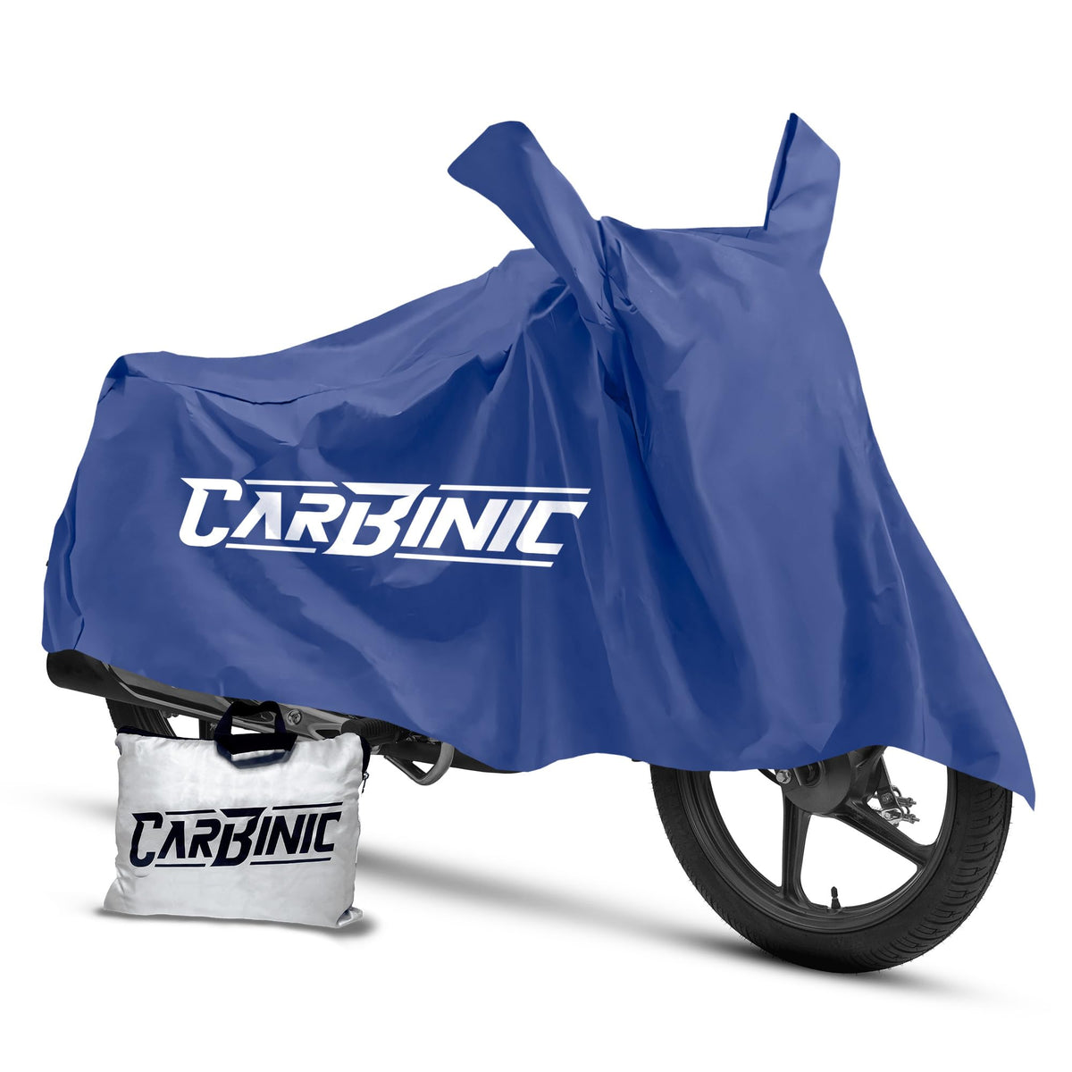 CARBINIC Water Resistant Bike Cover | Yamaha Suzuki Splendor Pulsar Bike Cover | Dustproof Washable Bike Accessories | UV Proof Scratchproof with Mirror Pocket Cover | Navy Blue