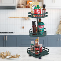 Kuber Industries 3-Layer Rotating Spice Rack|Square Shelf For Cabinet Countertop|360-Degree Rotable Kitchen Trolley|Fruit Basket Pack of 6 (Dark Green)