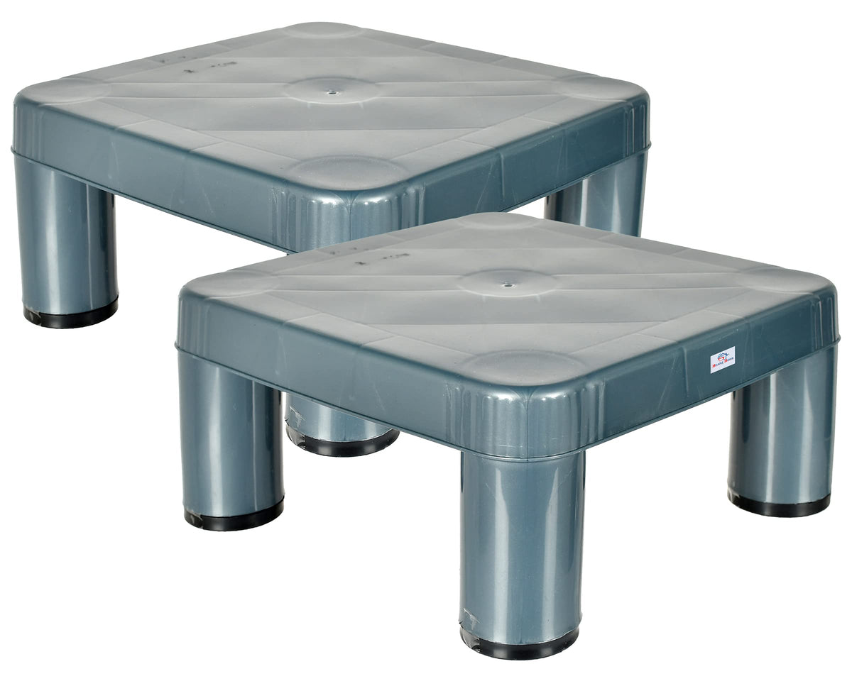 Kuber Industries Large Multipurposes Square Plastic Seating Stool/Patla, Pack of 2 (Grey)