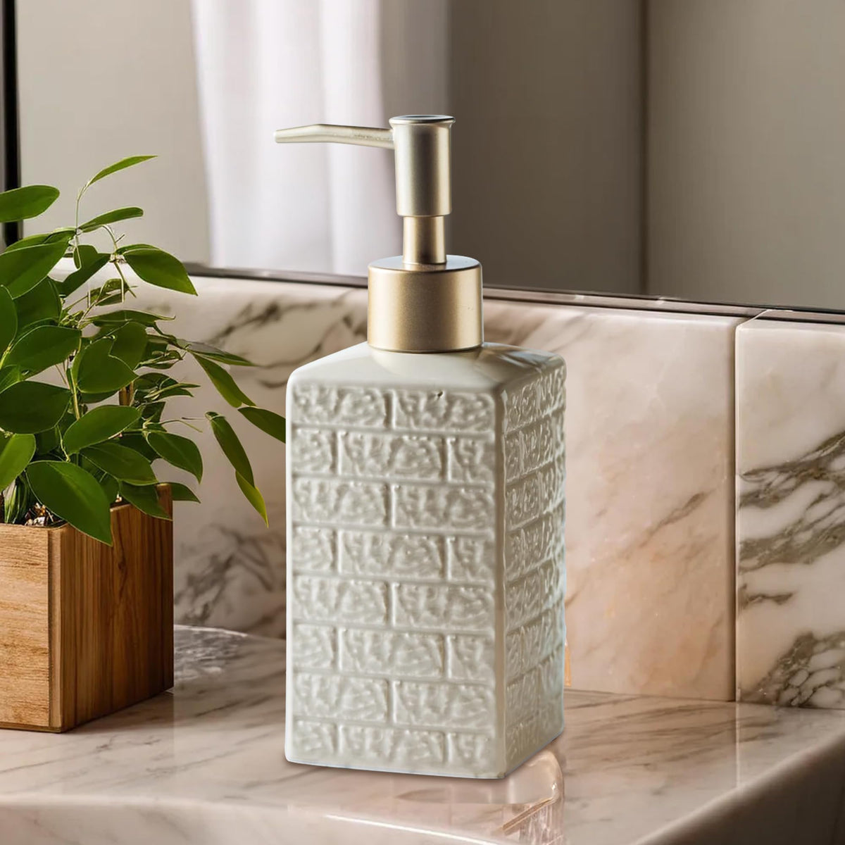 The Better Home 350ML Khaki Ceramic Soap Dispenser for Bathroom | Bathroom Accessories | Handwash Dispenser | Liquid Soap Dispenser for Kitchen | Handwash Bottle | Hand Wash Dispensers Pump