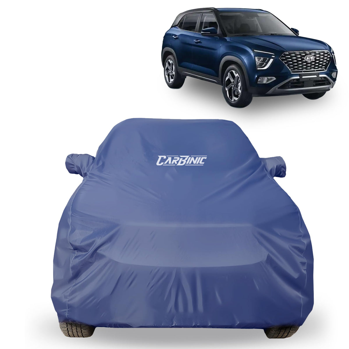 CARBINIC Car Body Cover for Hyundai Creta 2022 | Water Resistant, UV Protection Car Cover | Scratchproof Body Shield | All-Weather Cover | Mirror Pocket & Antenna | Car Accessories Dusk Blue