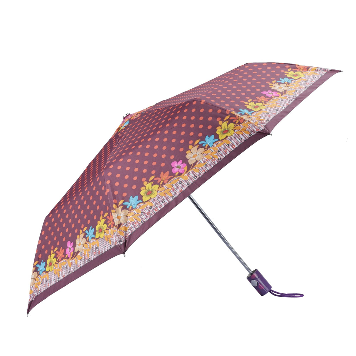 THE CLOWNFISH Umbrella Polka Dot Series 3 Fold Auto Open Waterproof Water Repellent Nylon Double Coated Silver Lined Umbrellas For Men and Women (Chocolate with Dark brown border)