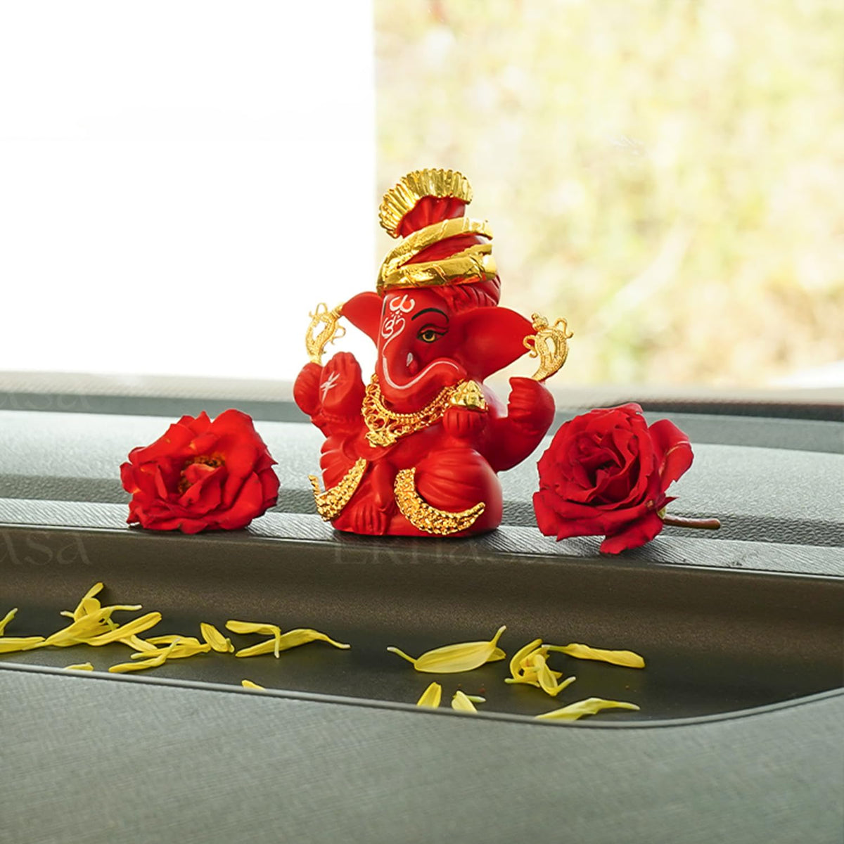 Ekhasa Ganesh Idol for Car Dashboard | Ganpati Idol for Cars | Vinayak Idols for Car Dash Board & Home Decor | Ganapathi Idol for Home | Vinayagar Statue | Ganpati ji for Office Desk (Red)