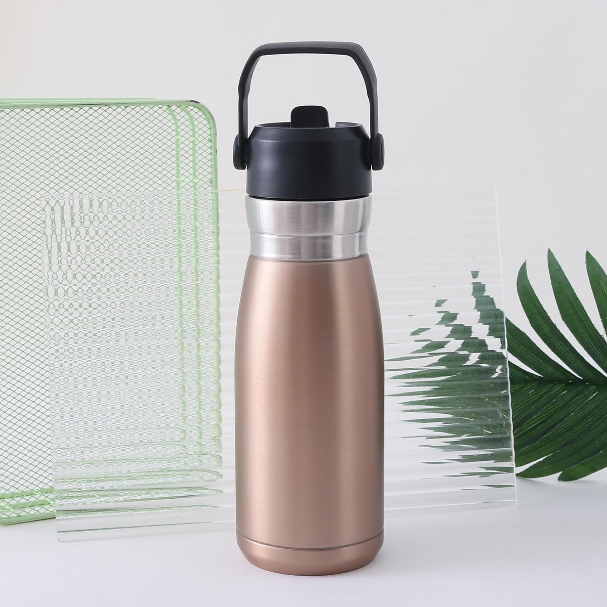 Homestic Vacuum Insulated Water Bottle | Stainless Steel Sipper Bottle with Handle | Hot & Cold Water Bottle | Leakproof, BPA Free, Rustproof | 780 ML | Gold