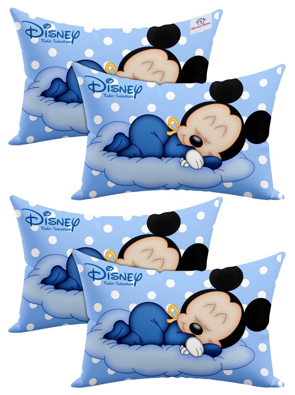 Heart Home Disney Printed Toddler Kids Pillow Silky Soft Microfiber Polyester, Perfect for Travel,Toddler Cot,12"x18" (Sky Blue)-Pack of 4-KUBMART15820