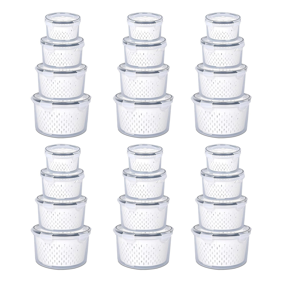 Kuber Industries 24 Pcs Food Containers | Round Storage Box for Fridge | Vegetable Fruit Strainer Basket | Refrigerator Storage Box | Containers With Airtight Lid | HXP00285 | Transparent| Pack of 6