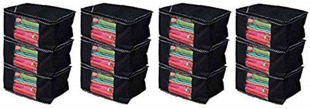 Kuber Industries Saree Covers With Zip|Saree Covers For Storage|Saree Packing Covers For Wedding|Pack Of 12 (Black)