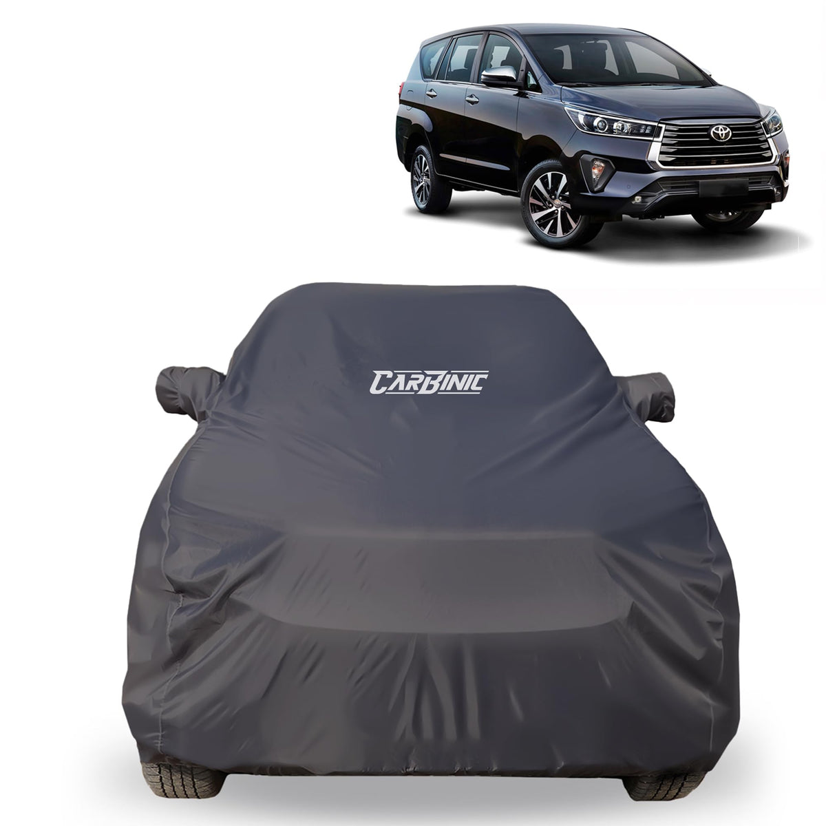 CARBINIC Car Body Cover for KIA Carens 2022 | Water Resistant, UV Protection Car Cover | Scratchproof Body Shield | All-Weather Cover | Mirror Pocket & Antenna | Car Accessories Dusk Grey