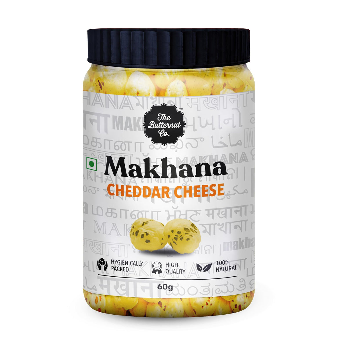 The Butternut Co. Makhana - Flavored Cheddar Cheese - 60g, Natural, High Protein & Fibre, Gluten Free, Vegan (Pack of 1)