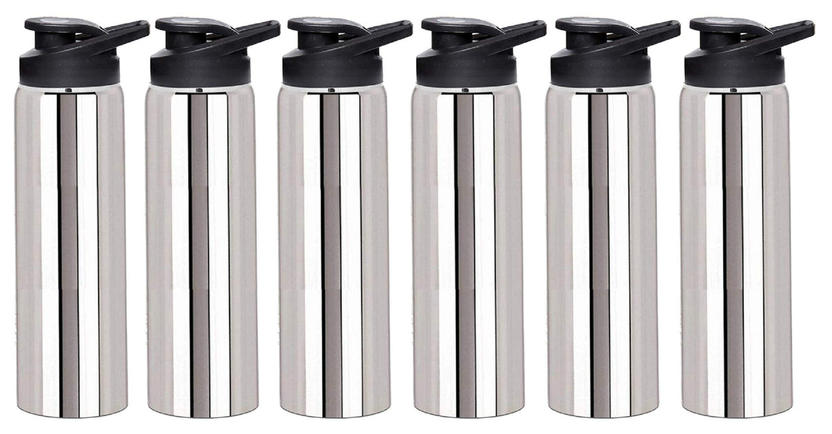 Kuber Industries Stainless Steel 6 Pieces Fridge Water Bottle Set with Flip Cap 700 Ml (Silver) -CTKTC21606