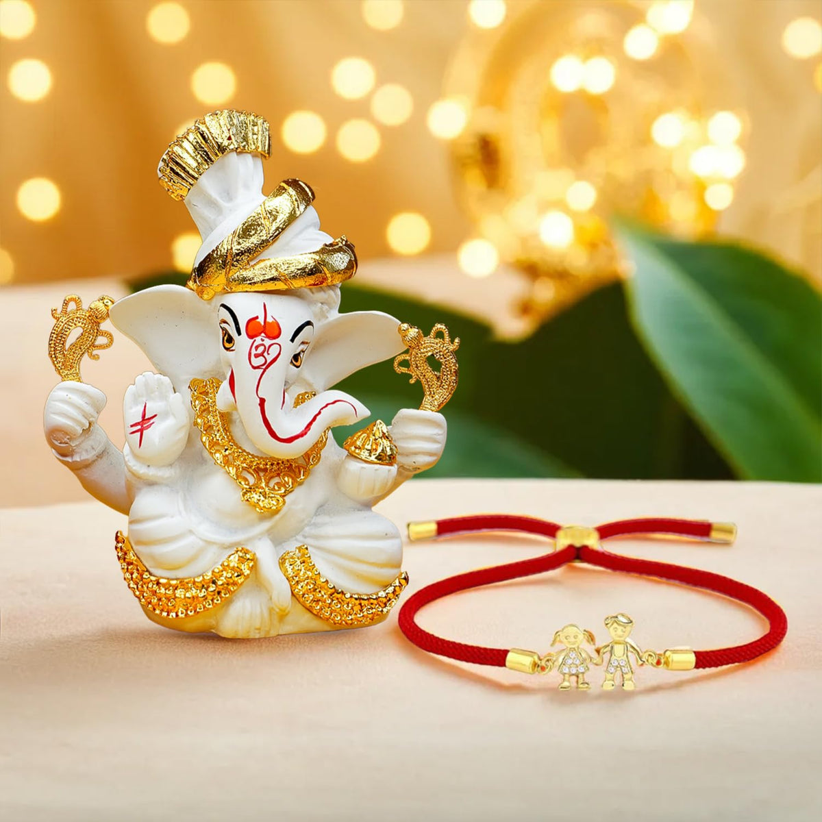 Ekhasa Rakhi Gift Set for Brother | Brother Sister Raakhi with Ganesha Idol Combo | Designer Lumba Rakhis | Raki for Kids Bracelet for Men, Women | Rakshabandhan Rakhee Combo Kit (Red Rakhi Bracelet)