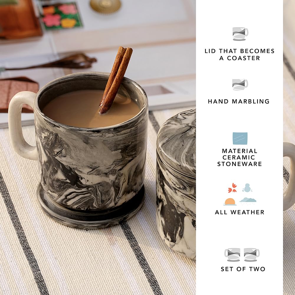 Ellementry carbon ceramic mug set - unique hand-marbled texture