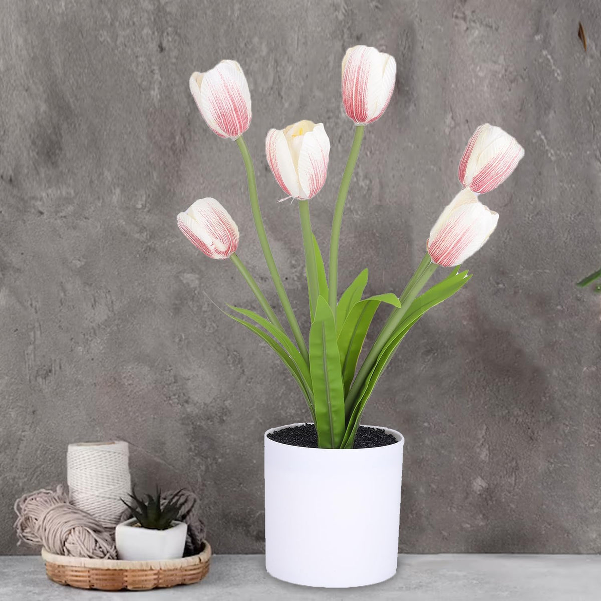 Ekhasa Tulip Flower Vase Pot with Artificial Flowers for Home Decoration | Guldasta Flower Pots with Artificial Show Flower for Living Room, Dining Table, Bedroom, Hall, Office & Home Decor