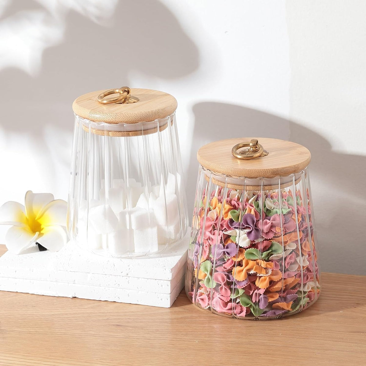 Homestic Borosilicate Glass Jar with Bamboo Lid | Kitchen Organizer Items & Storage | Multi-utility, Leakproof, Airtight Jar for Cookies, Snacks, Tea, Coffee, Sugar | Set of 2 (620ml, 750ml)