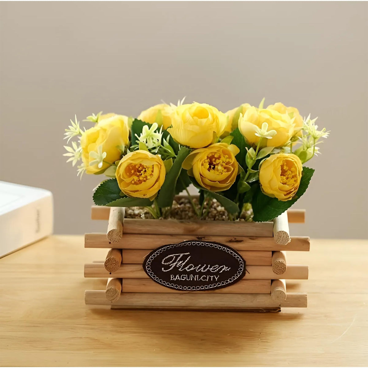 UMAI Artificial Flowers for Decoration with Pot | Yellow Rose Flowers for Home Decor Items | 16 CM Long |Aesthetic Room Decor Items for Living Room, Bedroom | Fake Plants for Office Desk, Reception