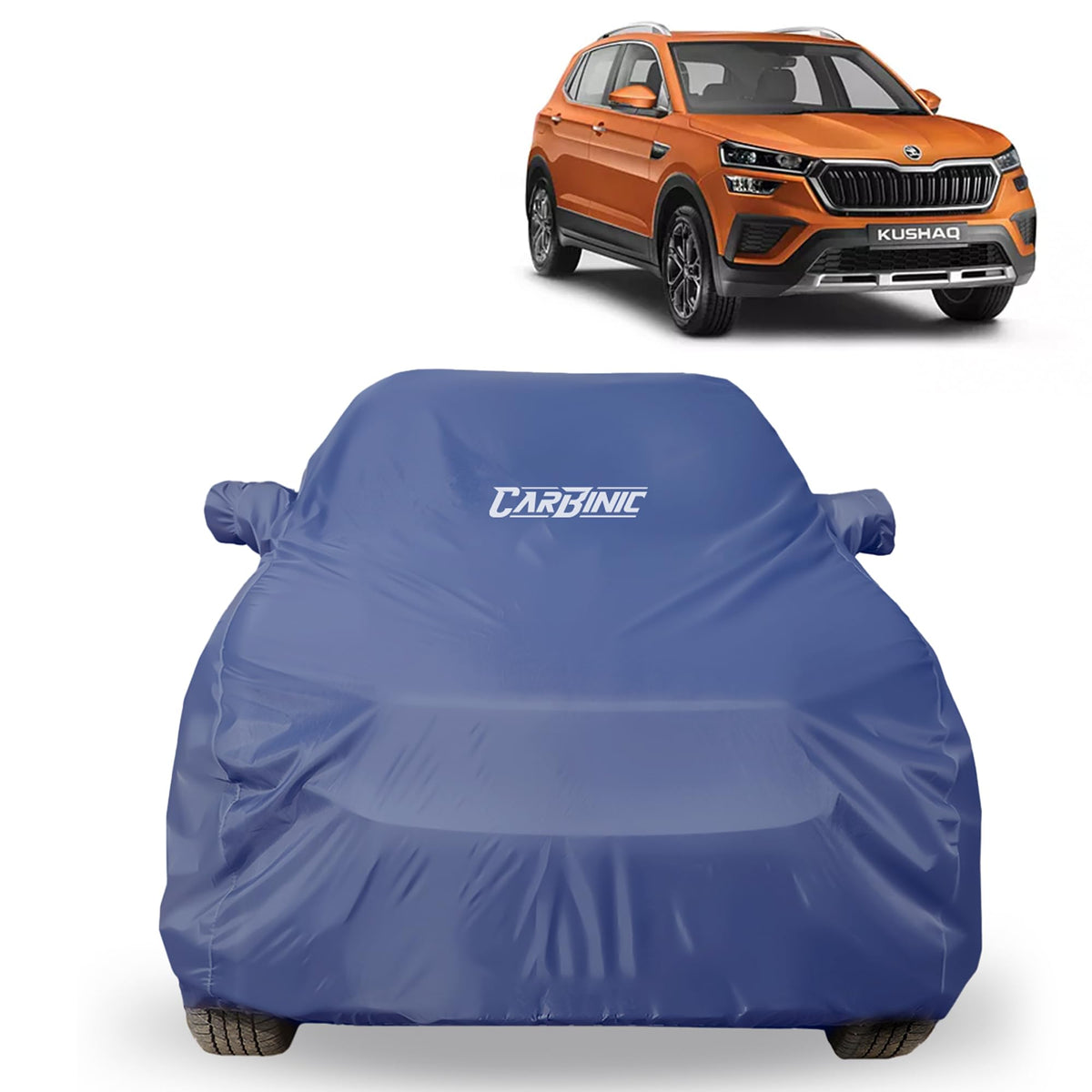 CARBINIC Car Body Cover for Skoda Kushaq 2021 | Water Resistant, UV Protection Car Cover | Scratchproof Body Shield | All-Weather Cover | Mirror Pocket & Antenna | Car Accessories Dusk Blue