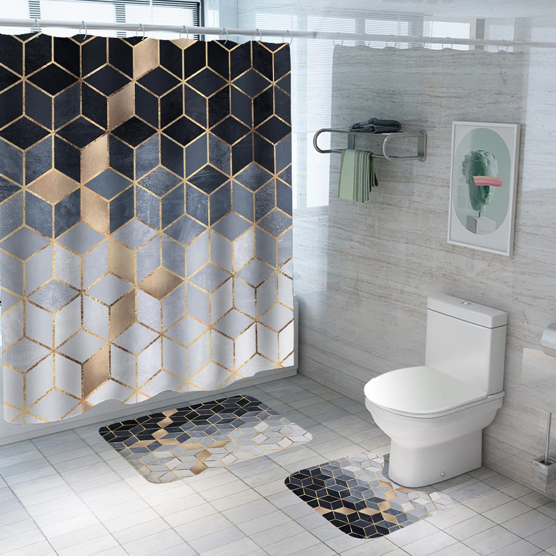 UMAI Shower Curtain (180X180 cm) & Bathmat 3 Pcs Set|6ft|Creative Vibrant Coloured Polyster Curtain Sets with Non-Slip Bath mats for Bathroom|Easy-Slide Curtains|Quick Dry,Soft Mats