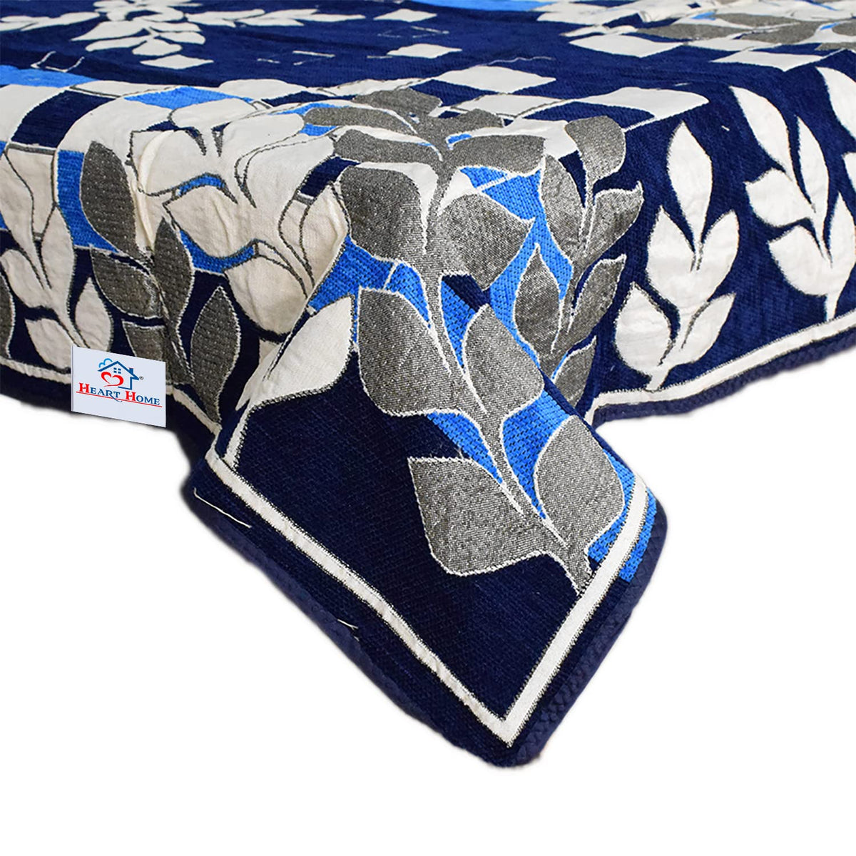 Heart Home Leaf Printed Home Decorative Luxurious 4 Seater Velvet Center Table Cover/Table Cloth, 40"x60" (Navy Blue)-44HH076