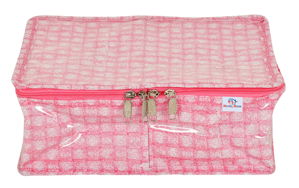 Heart Home Check Design Laminated PVC 2 Compartment Undergarments Organizer Bag (Pink)-HS_38_HEARTH21269, Pack of 1