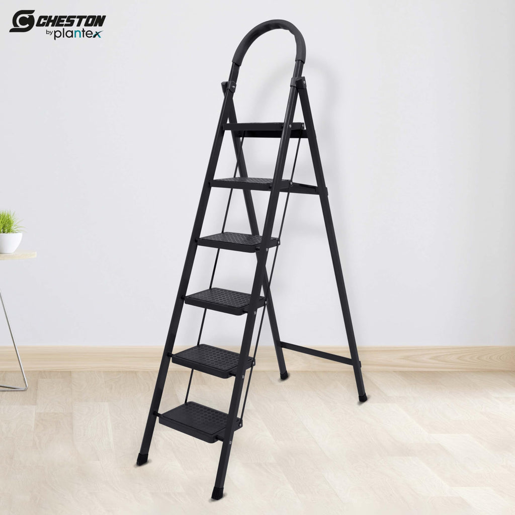 Cheston Premium Stainless Steel Ladder for Home 6 Steps Foldable I ...