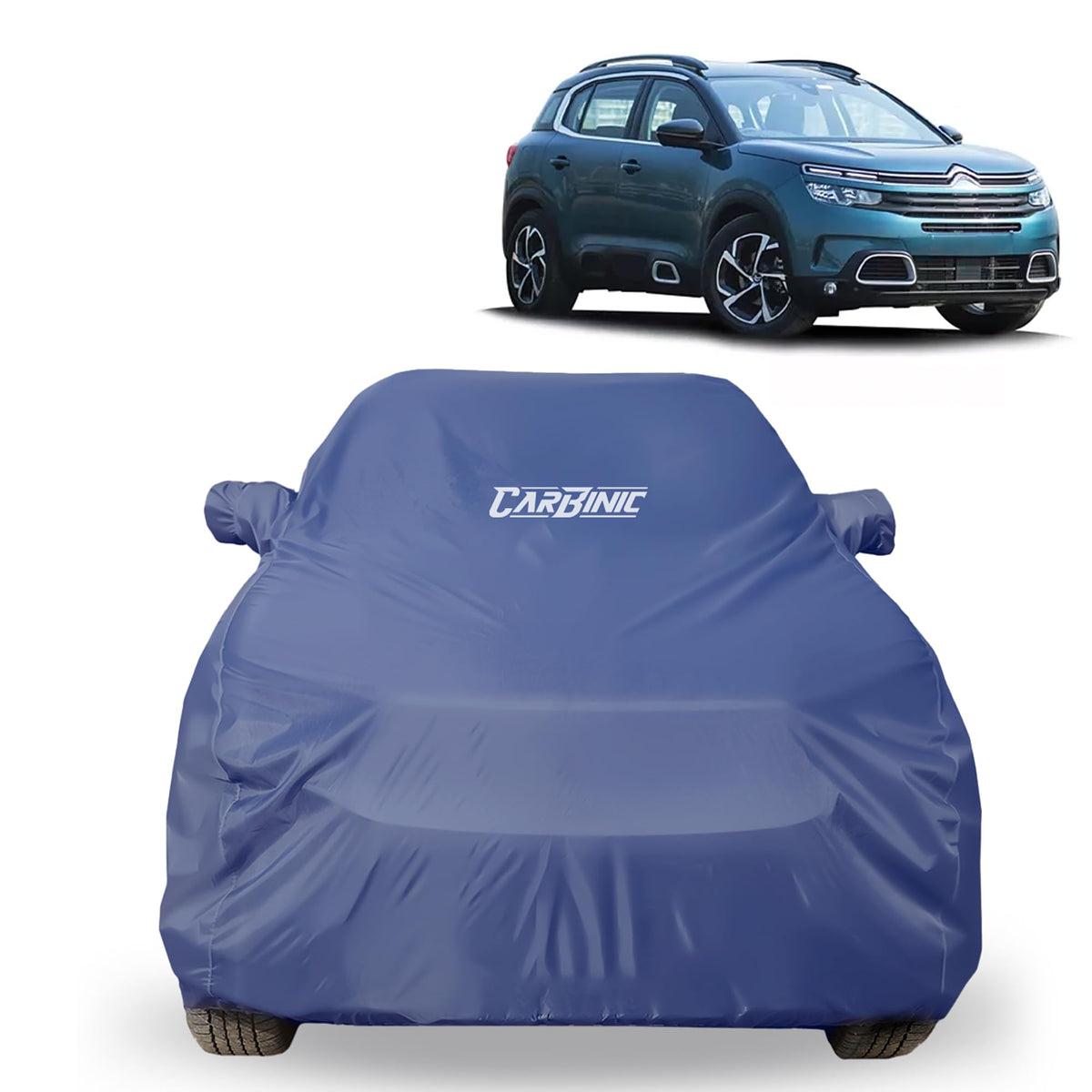 CARBINIC Car Body Cover for Skoda Kodiaq 2022 | Water Resistant, UV Protection Car Cover | Scratchproof Body Shield | All-Weather Cover | Mirror Pocket & Antenna | Car Accessories Dusk Blue