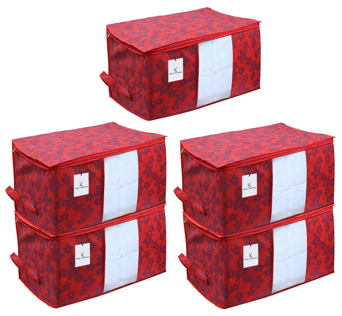 Kuber Industries Underbed Storage Bag, Storage Organiser, Blanket Cover Set of 5 - Maroon, Extra Large Size, CTKUBM21