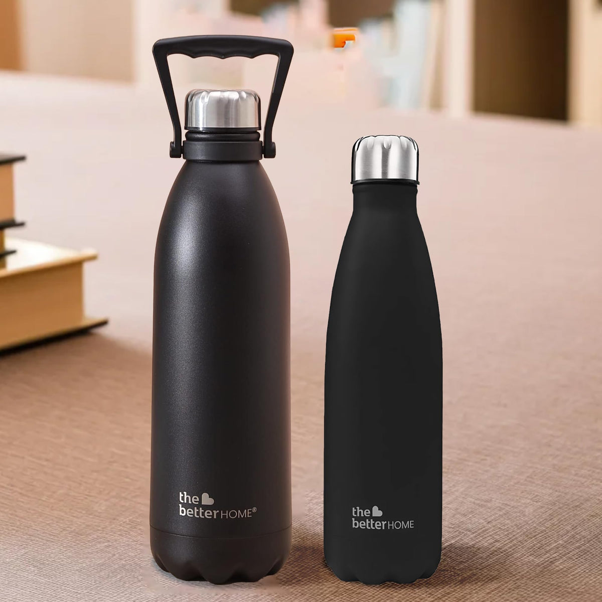 The Better Home Insulated Water Bottles (Pack of 2-500ml and 1900ml)| Stainless Steel Water Bottle|Stays Hot for 8 hrs and Cold for 8 Hrs|Thermosteel Bottle|Water Bottle for Office | Black