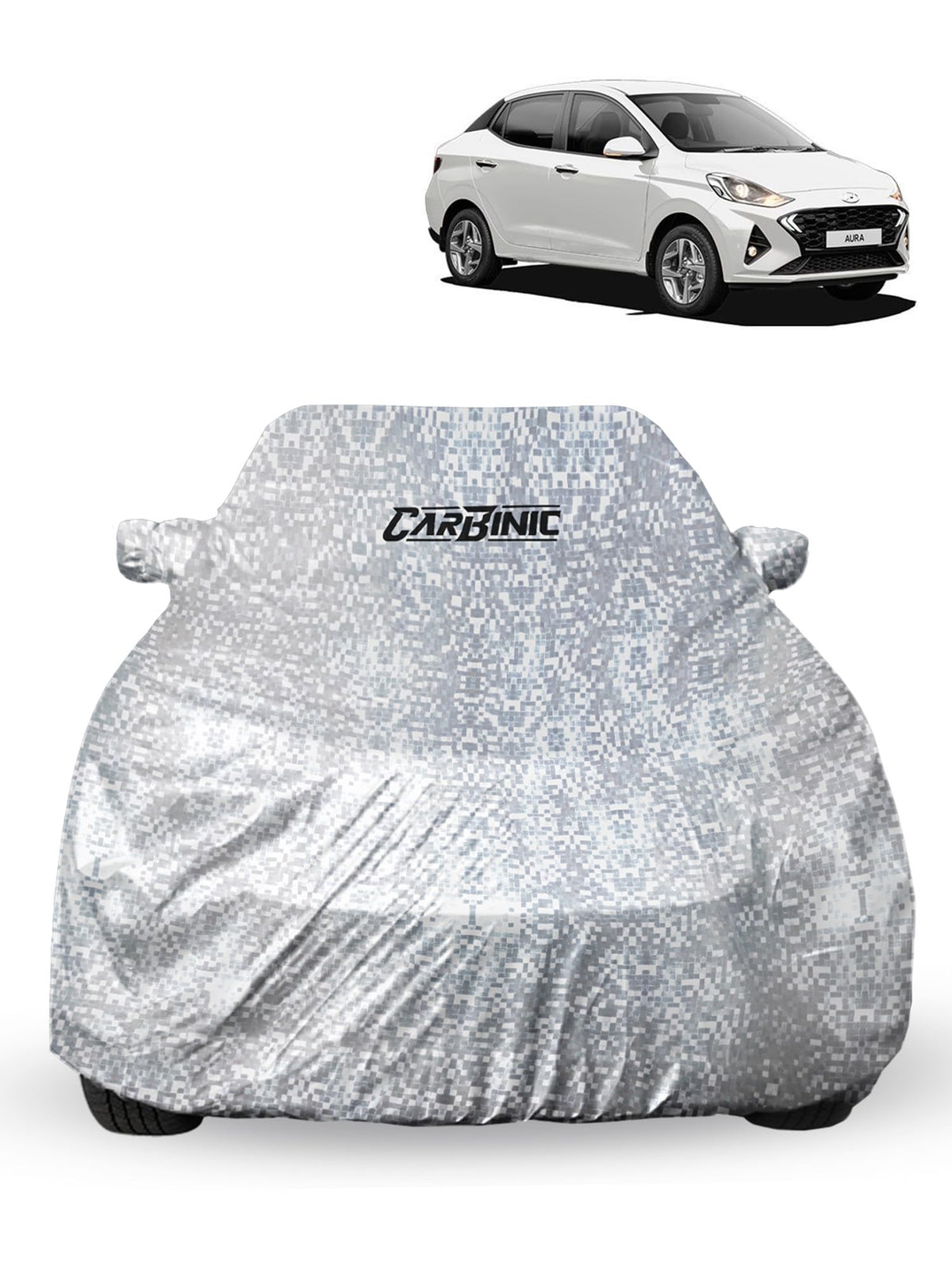 CARBINIC Waterproof Car Body Cover for Hyundai Aura 2020 | Dustproof, UV Proof Car Cover | Car Accessories | Mirror Pockets & Antenna Triple Stitched | Double Layered Soft Cotton Lining