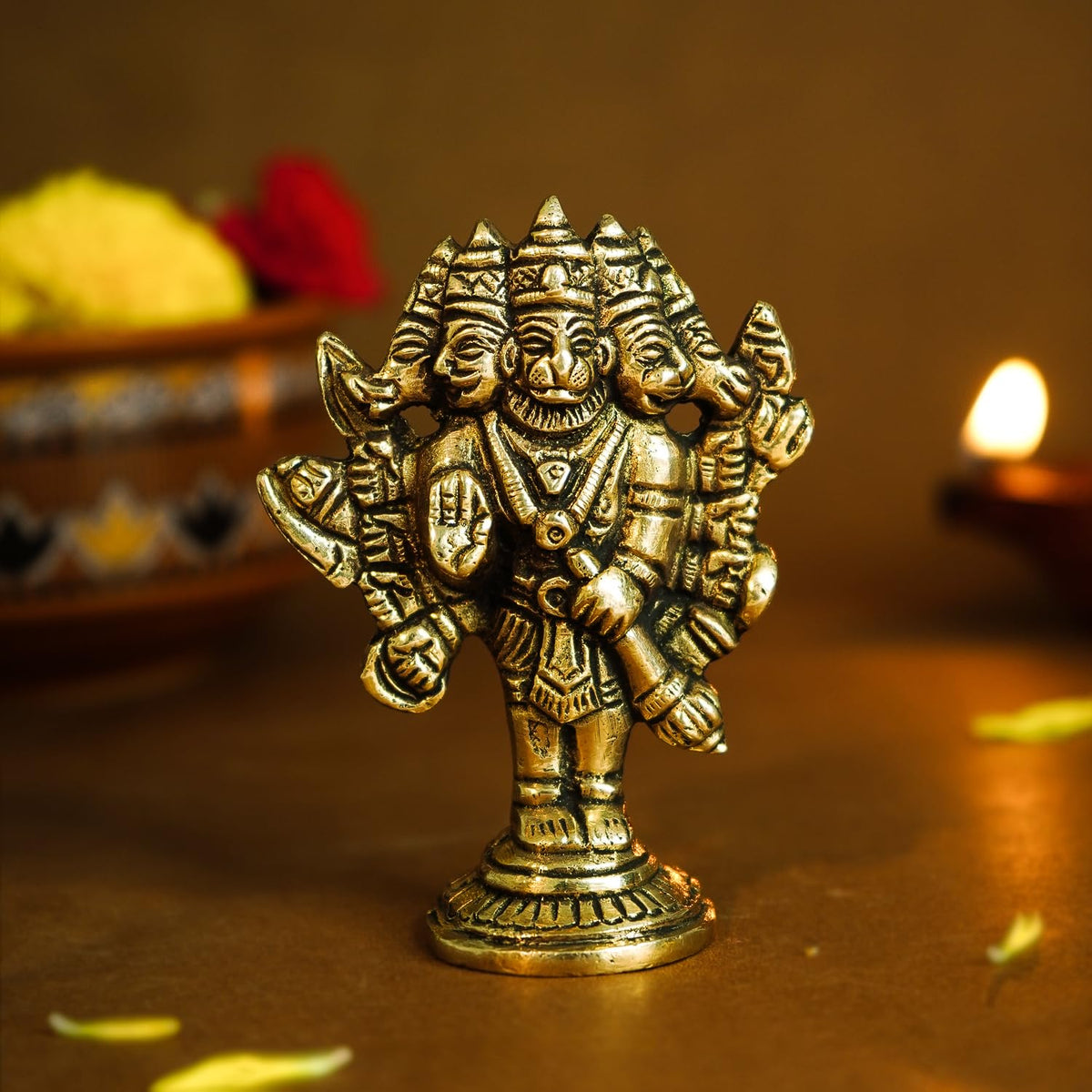 Ekhasa 100% Pure Brass Panchmukhi Hanuman (Size: 8 cm) | Panchmukhi Hanuman Murti for Door Entrance | Panch Mukhi Hanuman Ji for Car Dashboard | Vastu Protection from Evil Eye