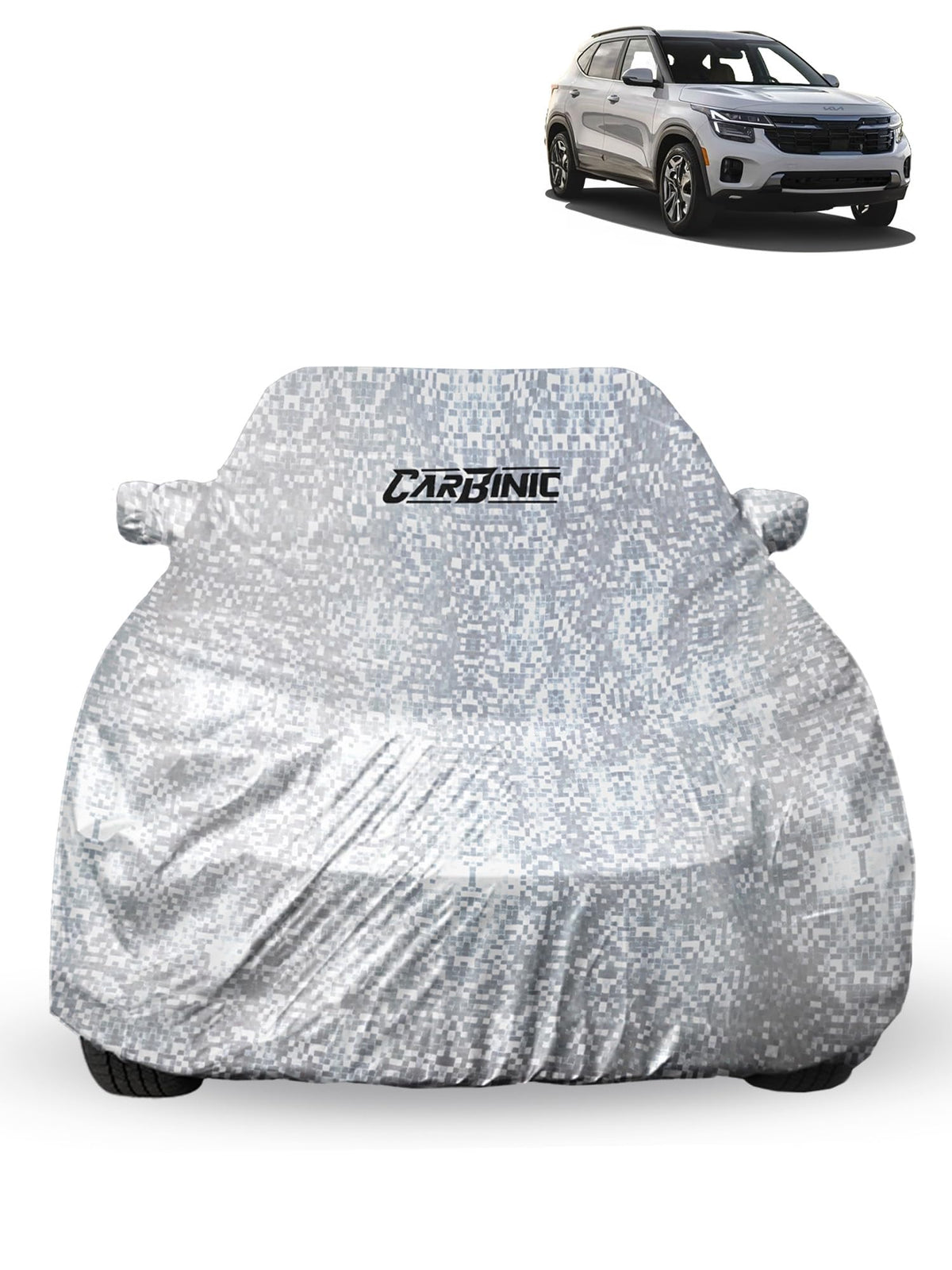 CARBINIC Waterproof Car Body Cover for KIA Seltos Facelift 2023 | Dustproof, UV Proof Car Cover | Car Accessories | Mirror Pockets & Antenna Triple Stitched | Double Layered Soft Cotton Lining