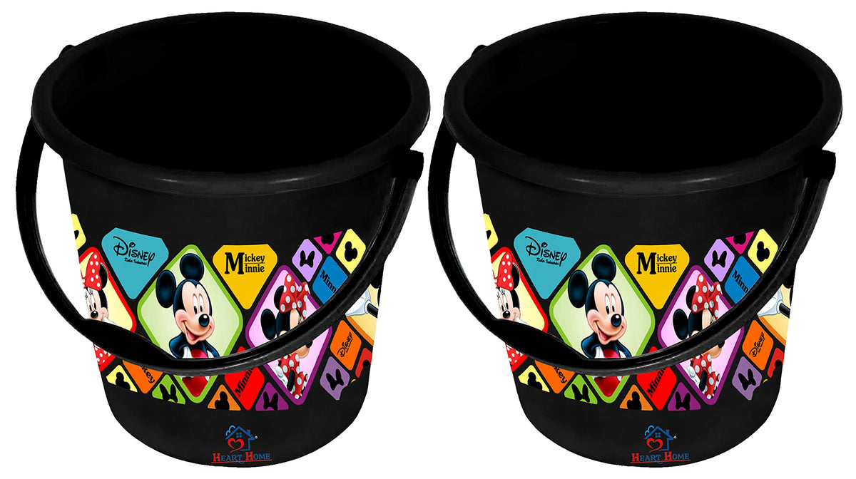 Heart Home Disney Minnie Mickey Print Multipurpose Plastic Bucket,18 LTR-Pack of 2 (Black)