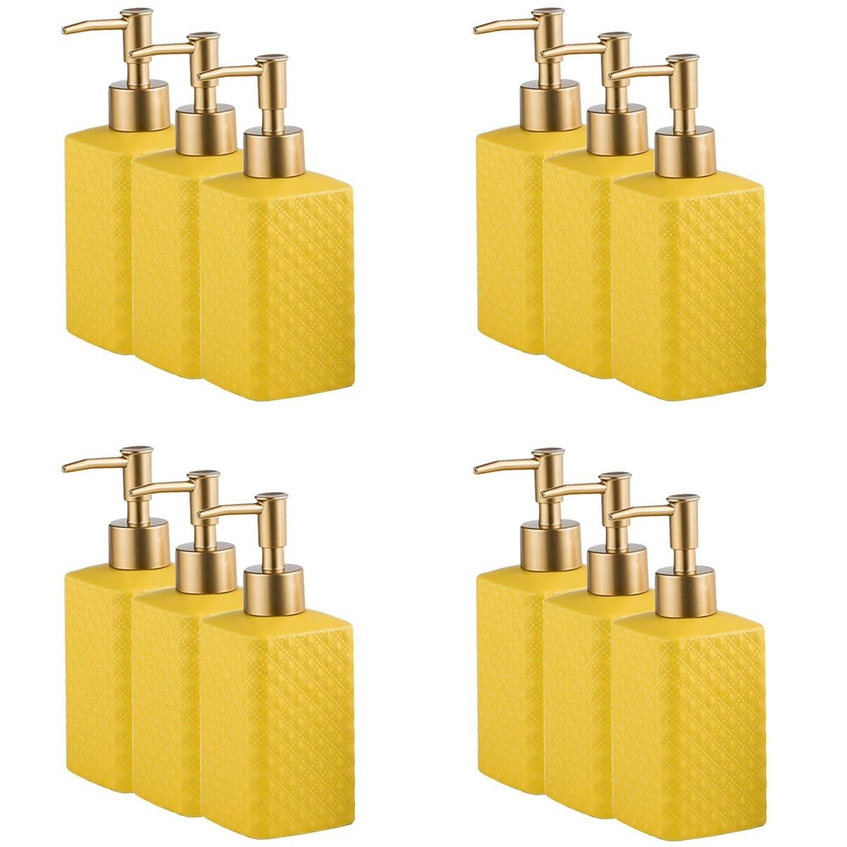 Kuber Industries Liquid Soap Dispenser | Handwash Soap Dispenser | Soap Dispenser for Wash Basin| Bathroom Dispenser Bottle | 12 Piece | Pack of 4 | 350 ml | ZX021YW | Yellow