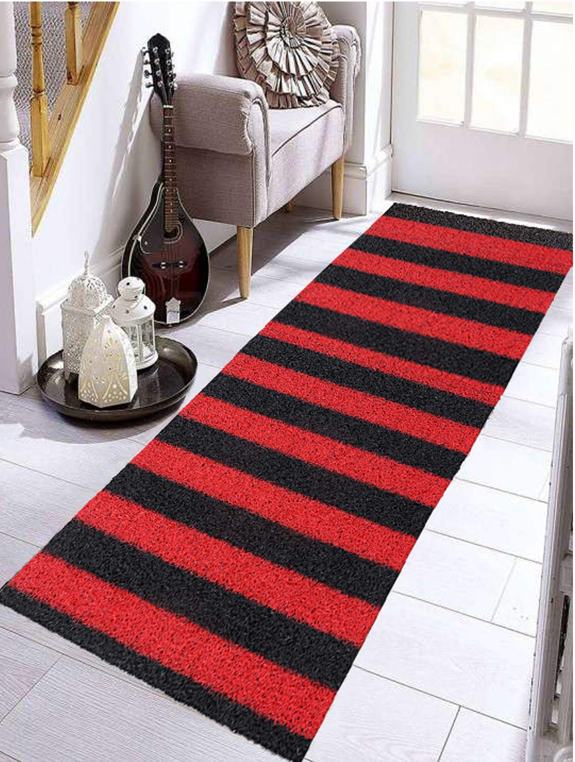 Kuber Industries Rubber Anti Slip 1 Piece Large Size Floor/Door Mat 2x6 Feet (Red & Black) - CTKTC039997