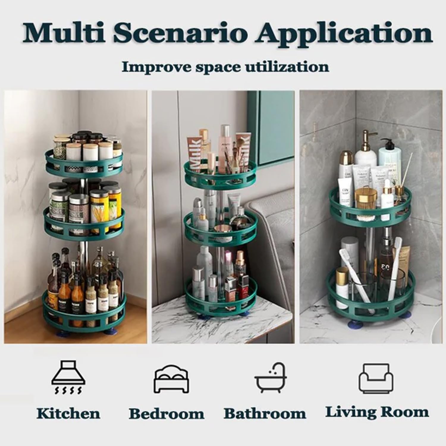 Kuber 3-Layer Rotating Spice Rack - Perfect for condiments