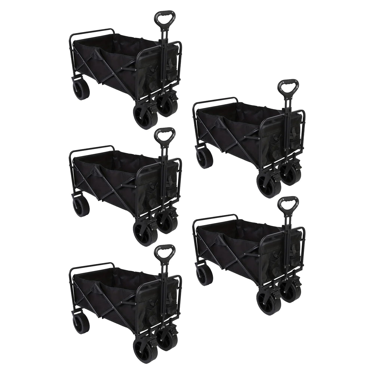 Kuber Industries (Set of 5) Garden Wagon Cart with Wheels Foldable & Portable Design - Heavy Duty Pullable Yard Cart with 8" Wide Wheels - Black