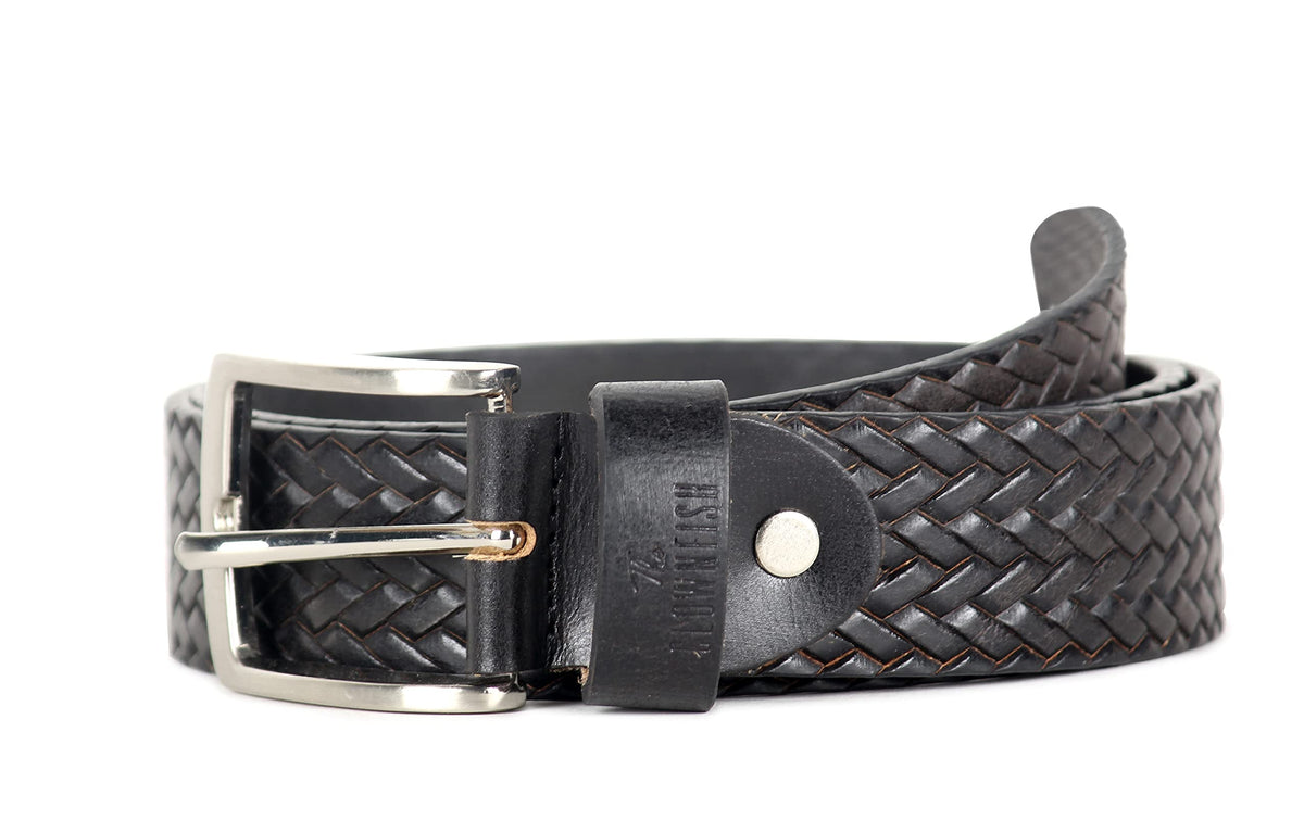 THE CLOWNFISH Men's Genuine Leather Belt with Textured/Embossed Design-Soot Black (Size-40 inches)