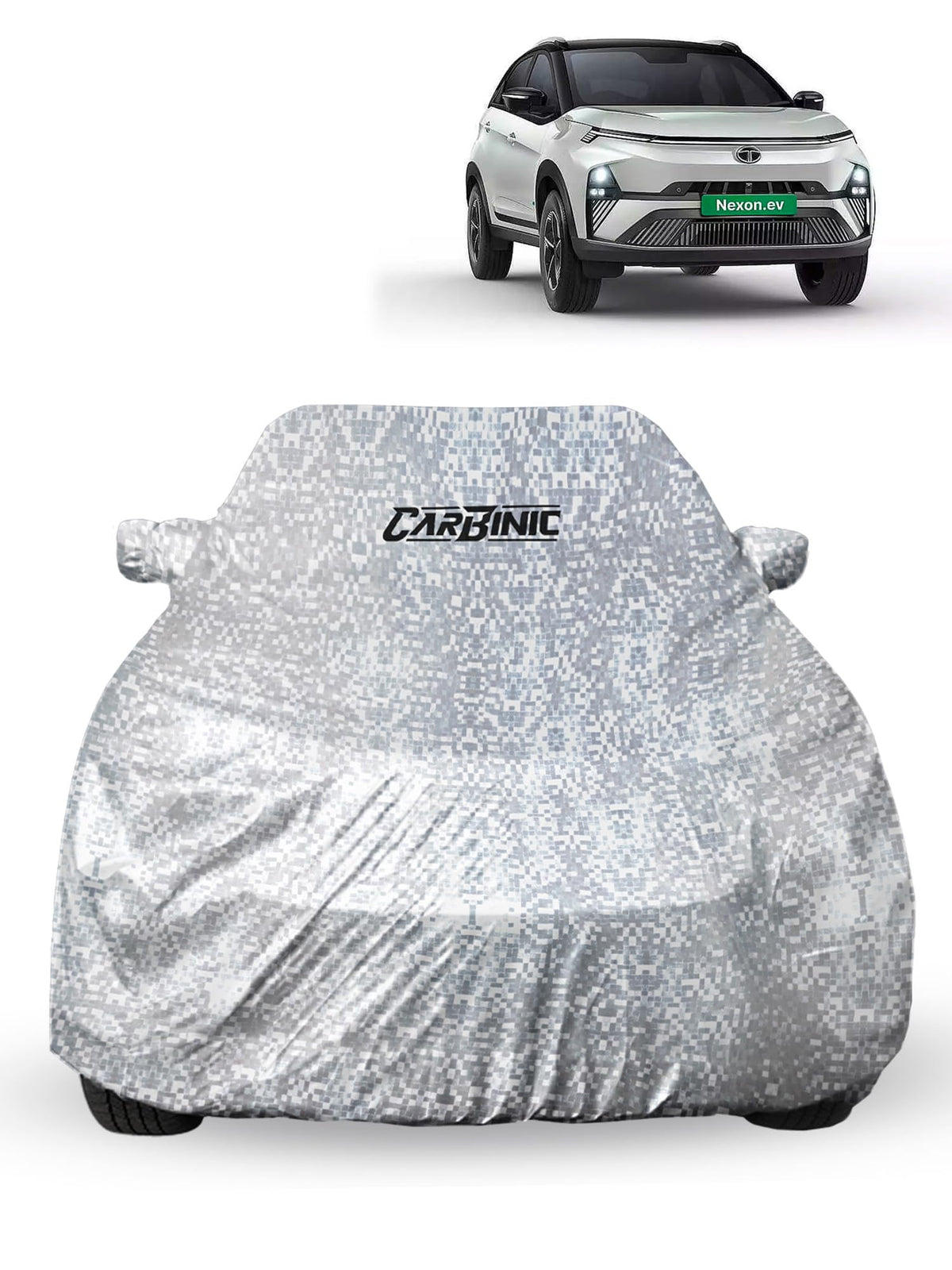 CARBINIC Waterproof Car Body Cover for Tata Nexon EV 2022 | Dustproof, UV Proof Car Cover | Car Accessories | Mirror Pockets & Antenna Triple Stitched | Double Layered Soft Cotton Lining