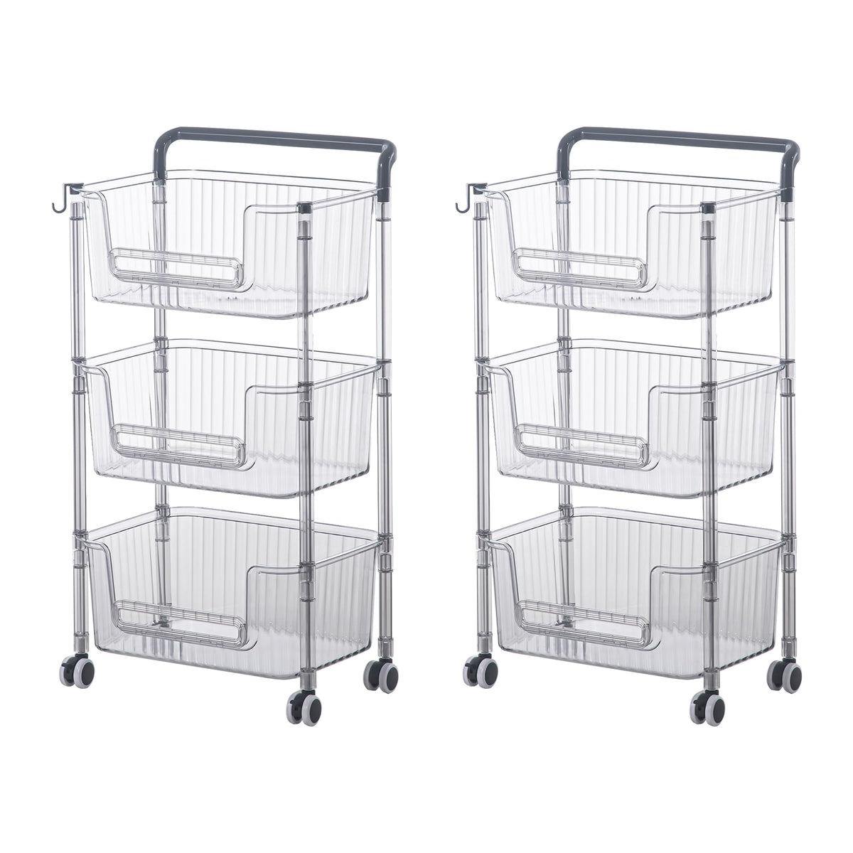 Kuber Industries Pack of 2 Multipurpose Trolley Storage Organiser | 3 Layer Shelf | Trolley with Wheels for Kitchen Accessories | Large Capacity, Easy installation, Space Saving | 2123 | Transparent