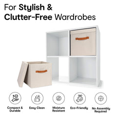 Anko Australia Foldable Storage Cube with Lid- Set of 2 | Sturdy Durable Fabric | Faux Leather Handles | Beige | Storage Box for Saree, Shirts, Woolens, Books, Toys | 11.8 x 11.8 x 11.8 Inch