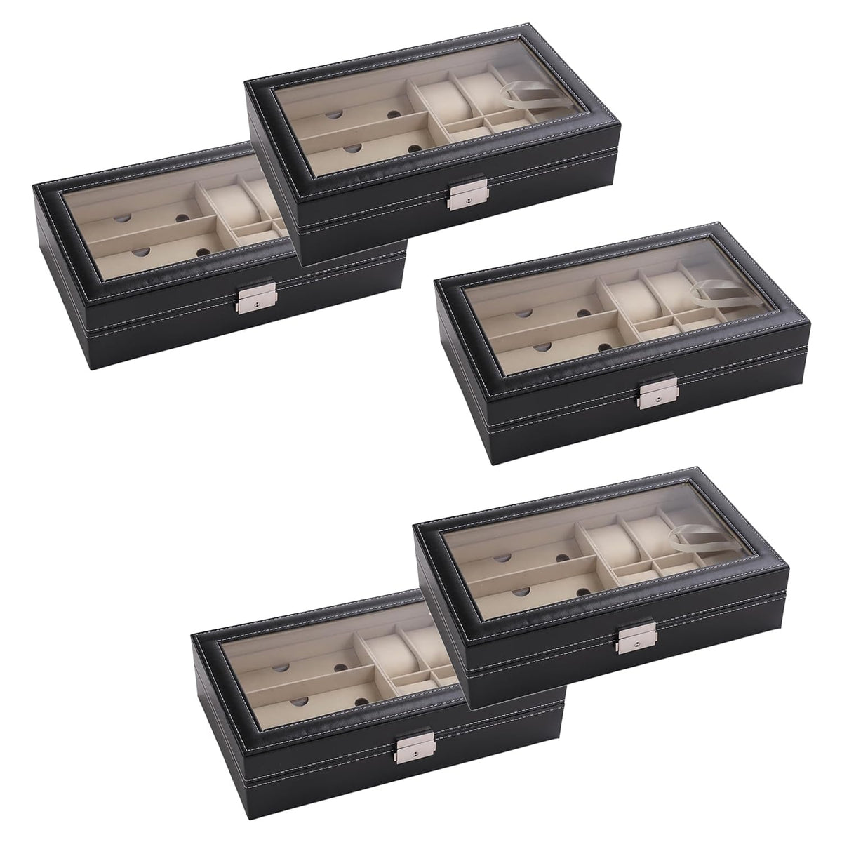 Kuber Industries 6 Slot Watch Storage Box With 3 Slot Glasses organizer|Black|Pack of 5|