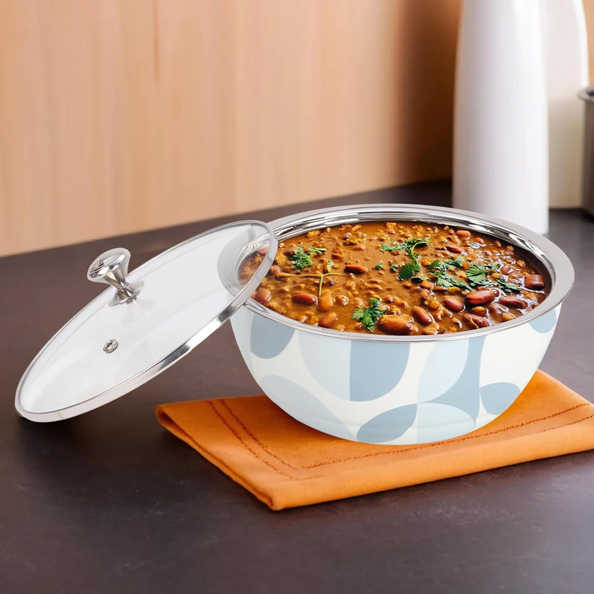 Kuber Industries Pack of 3 Stainless Steel Insulated Hotpot Roti Box with Transparent Glass Lid - 1.5L Chapati Casserole for Serving -Light Blue