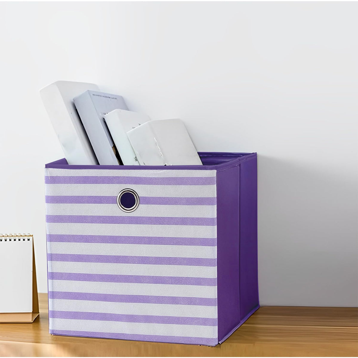 Kuber Industries Pack Of 6 Foldable Storage Basket|Square Toy Storage Bin|Front Grab Handle|Wardrobe, Closet Organizer (Purple)