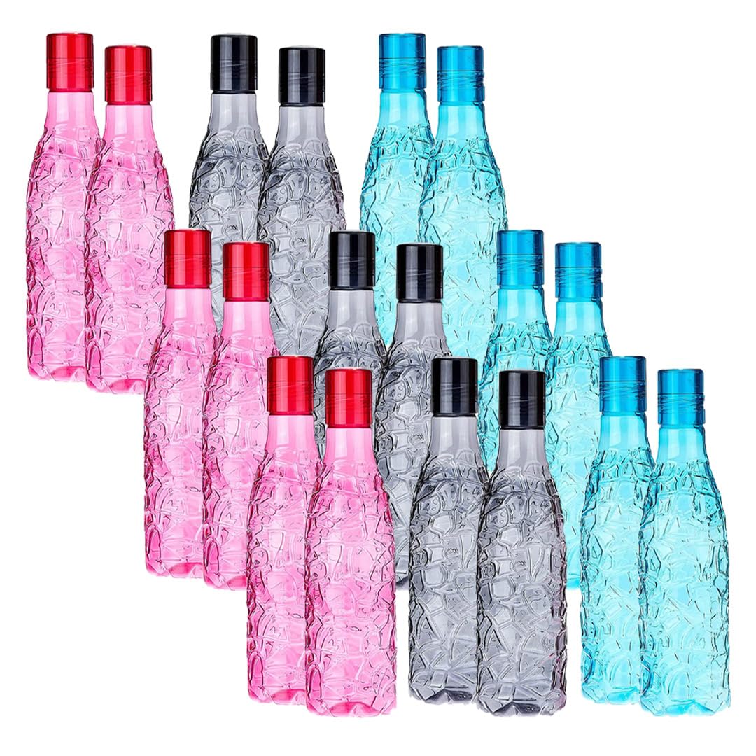 Kuber Industries Set of 6 Plastic Water Bottle | 1 Litre Round Plastic Water Bottle | Refrigerator Safe and BPA free PET Water Bottle |Perfect For School College Work Gym | Pack of 3 | Assorted